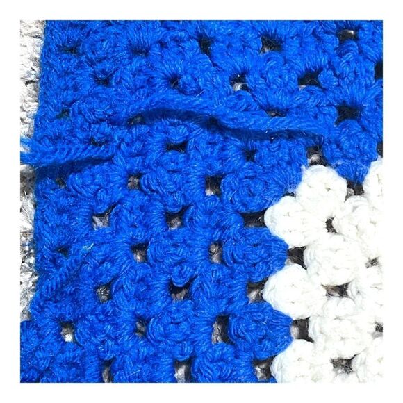 Handmade Blue & White Crochet Granny Square Throw Lap Blanket 35" Crib “READ” - Picture 2 of 4
